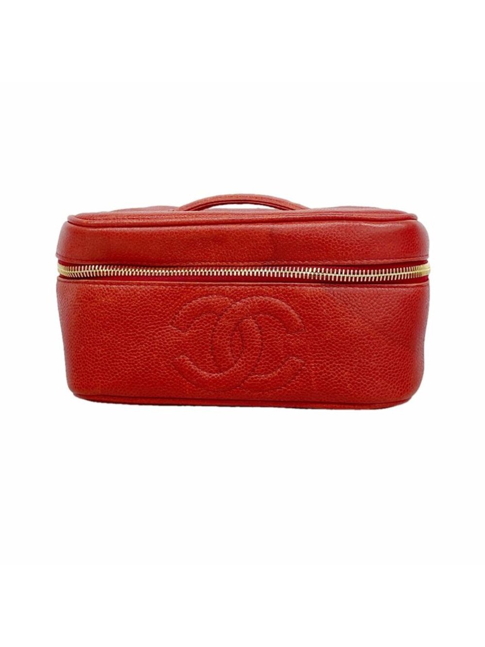 Chanel Vanity Bag Caviar Leather Red Gold